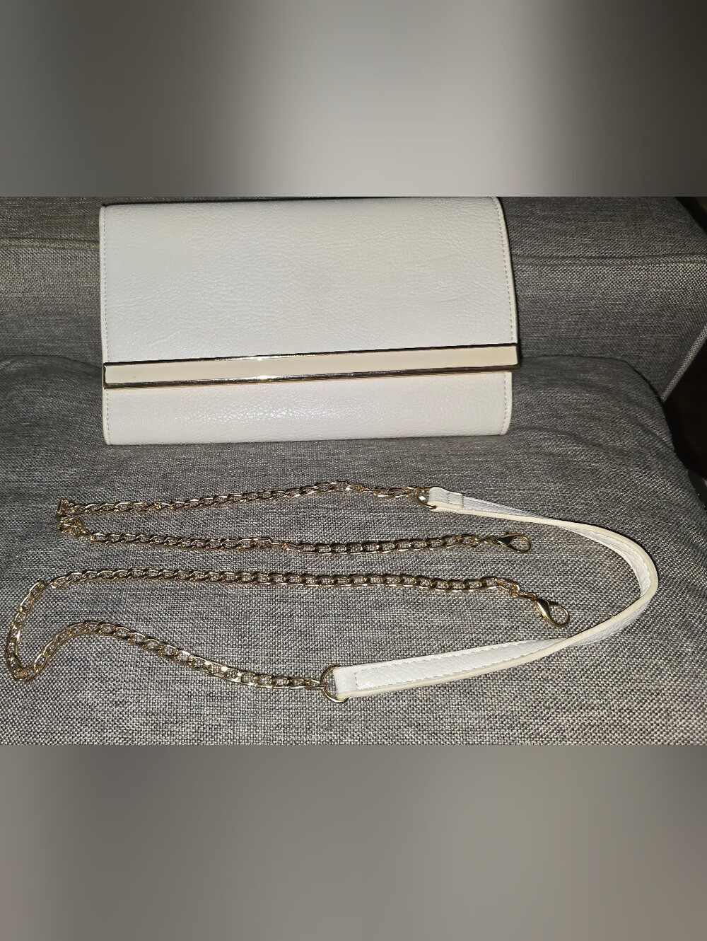 Madison West White Clutch with Gold Chain Strap